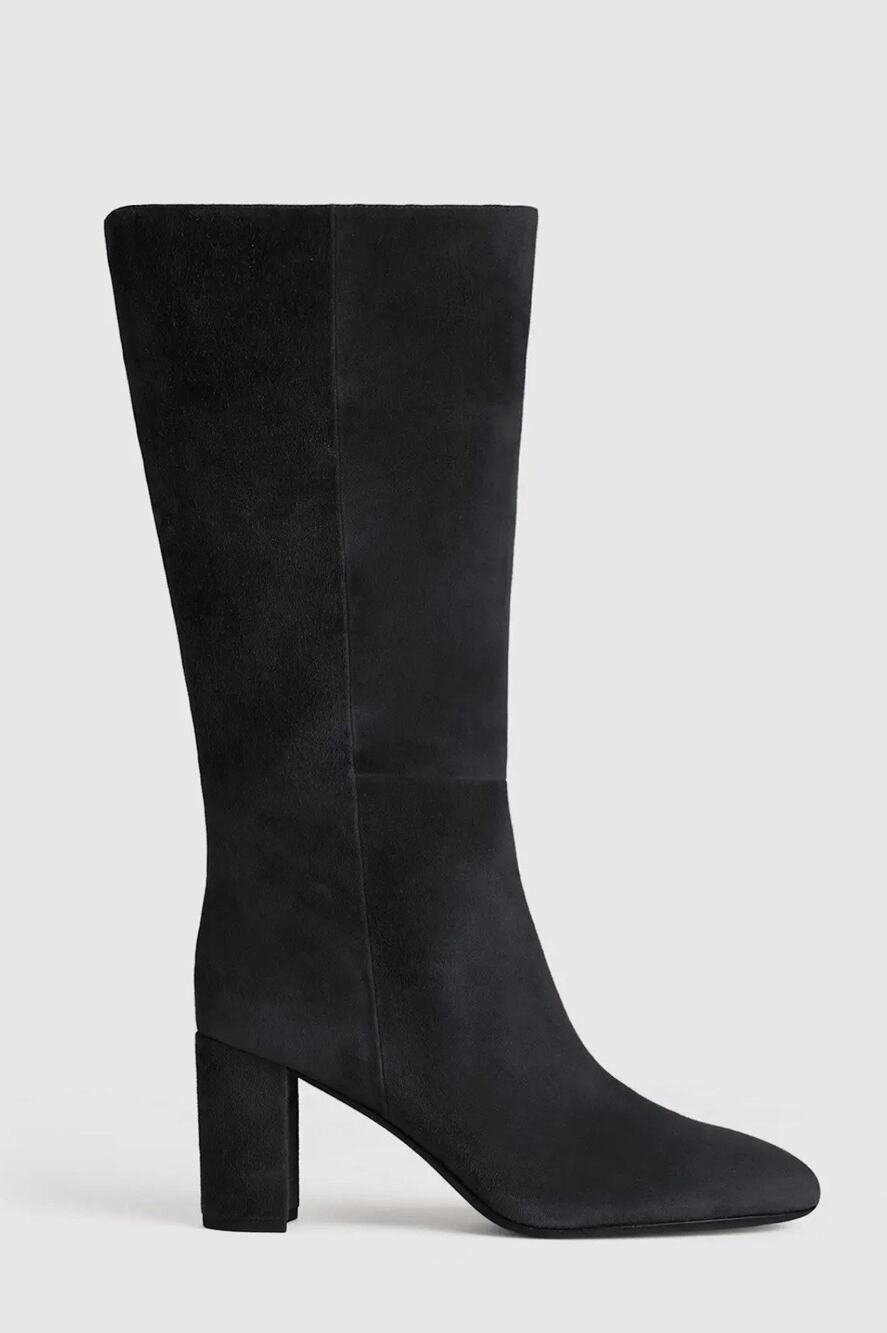 NEW Quince Italian Suede Block Heel Boots •Women 8.5• Black Boot Knee High $198